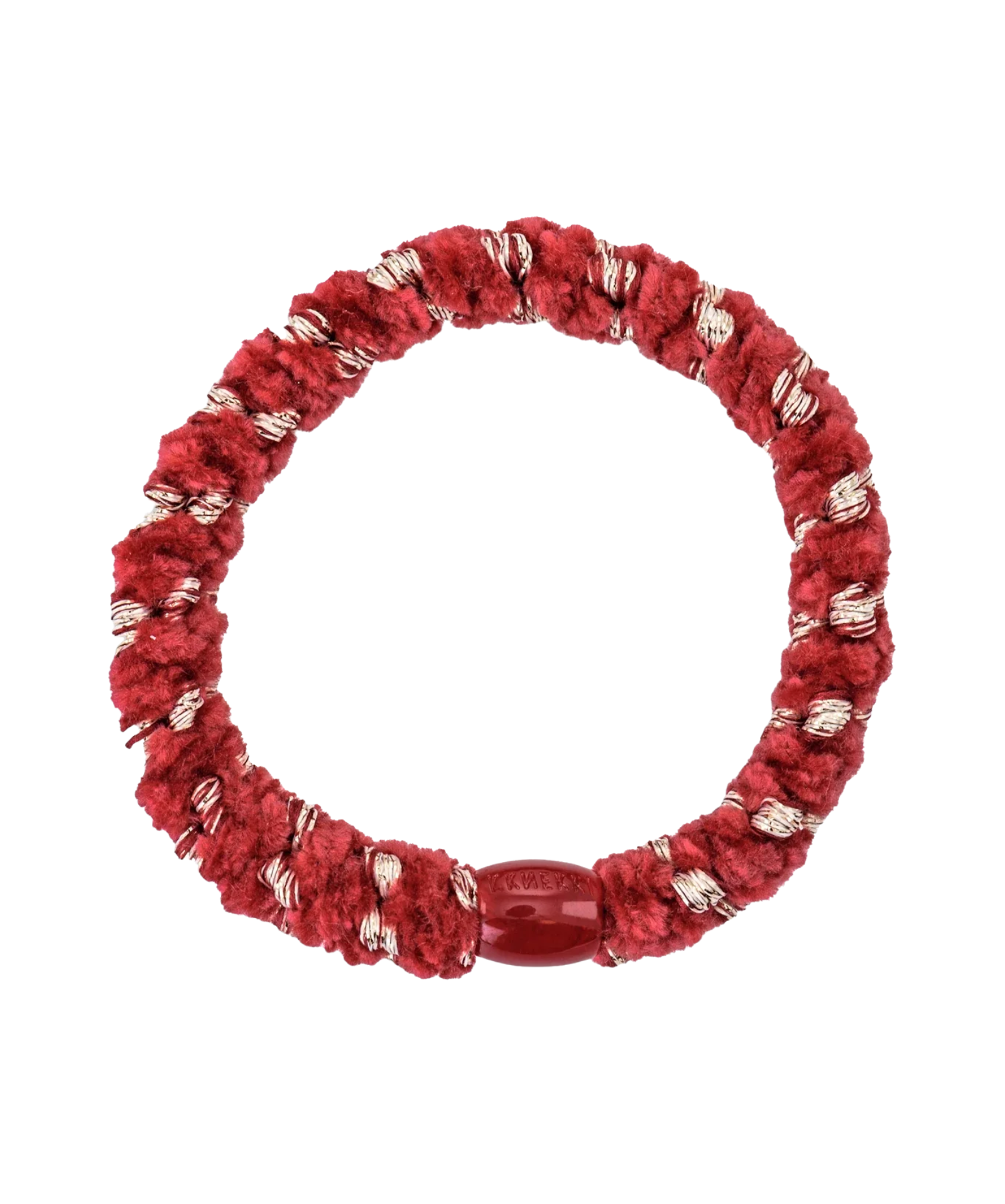 KKNEKKI velvet stripe raspberry hair elastic, front view, soft plush design