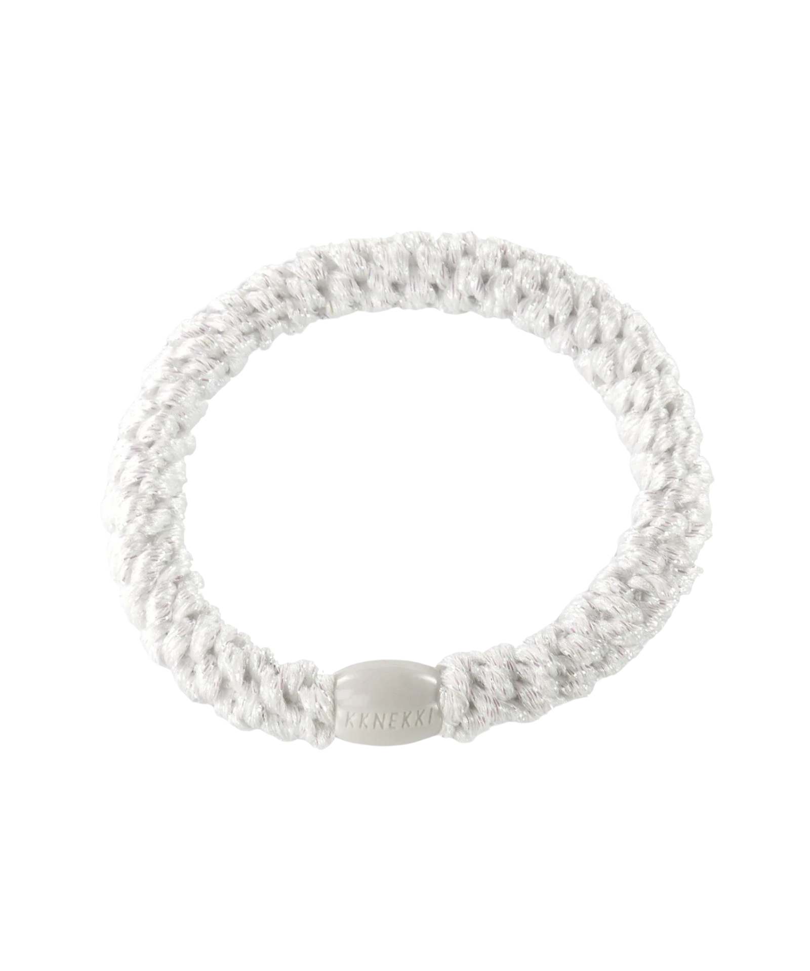 KKNEKKI white hair elastic, front view, soft woven design