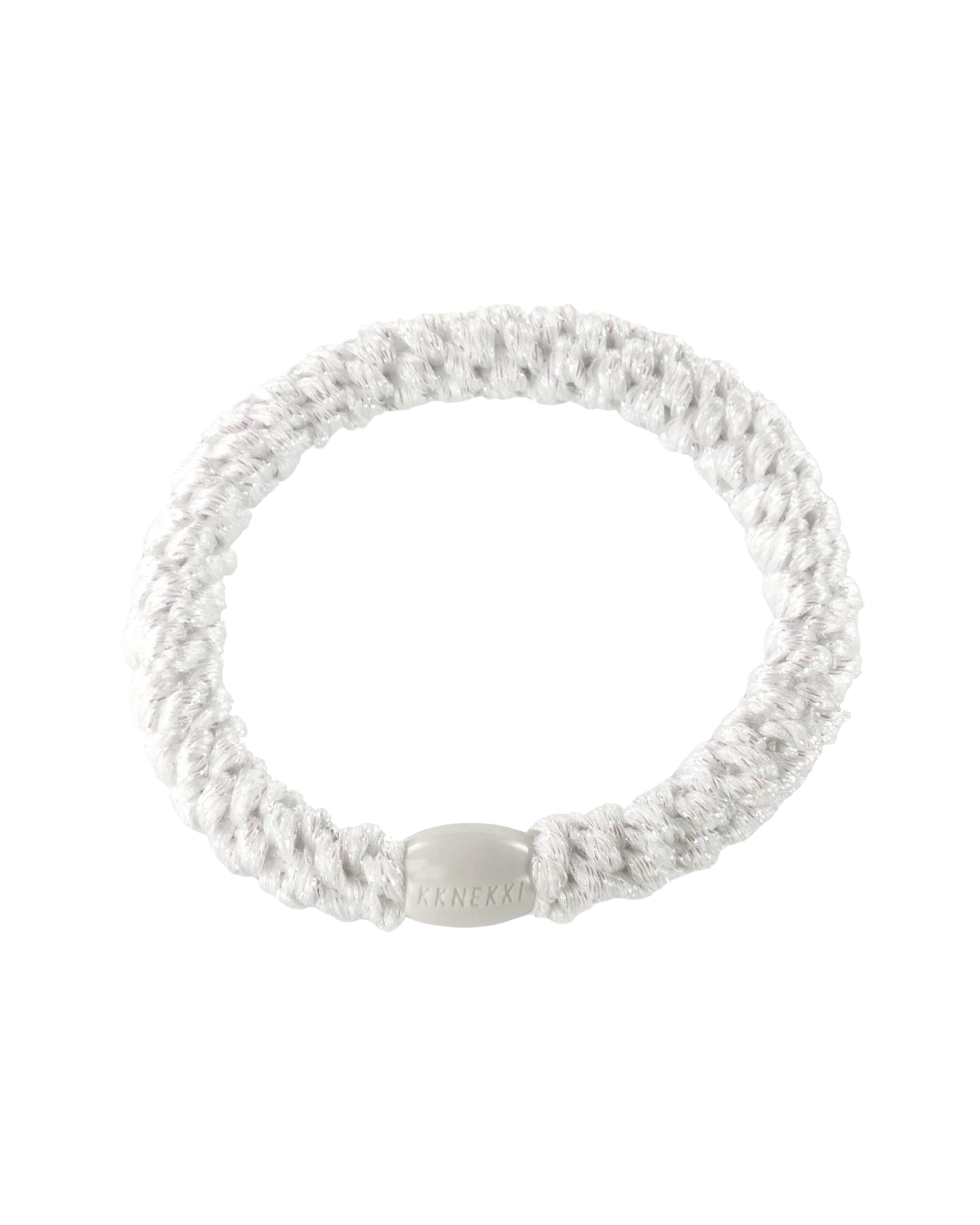 KKNEKKI white hair elastic, front view, soft woven design