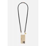 Nathan plain black vegan leather phone strap with gold-tone lobster clasps by La Coque Française
