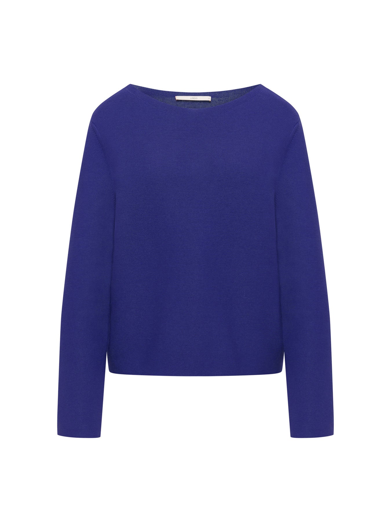 LANIUS violet boat-neck jumper in fine organic cotton knit, front view