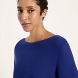 LANIUS fine-knit organic cotton jumper in violet with a boat neckline
