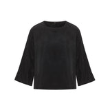 LANIUS black Bemberg cupro blouse with 3/4 sleeves, front view