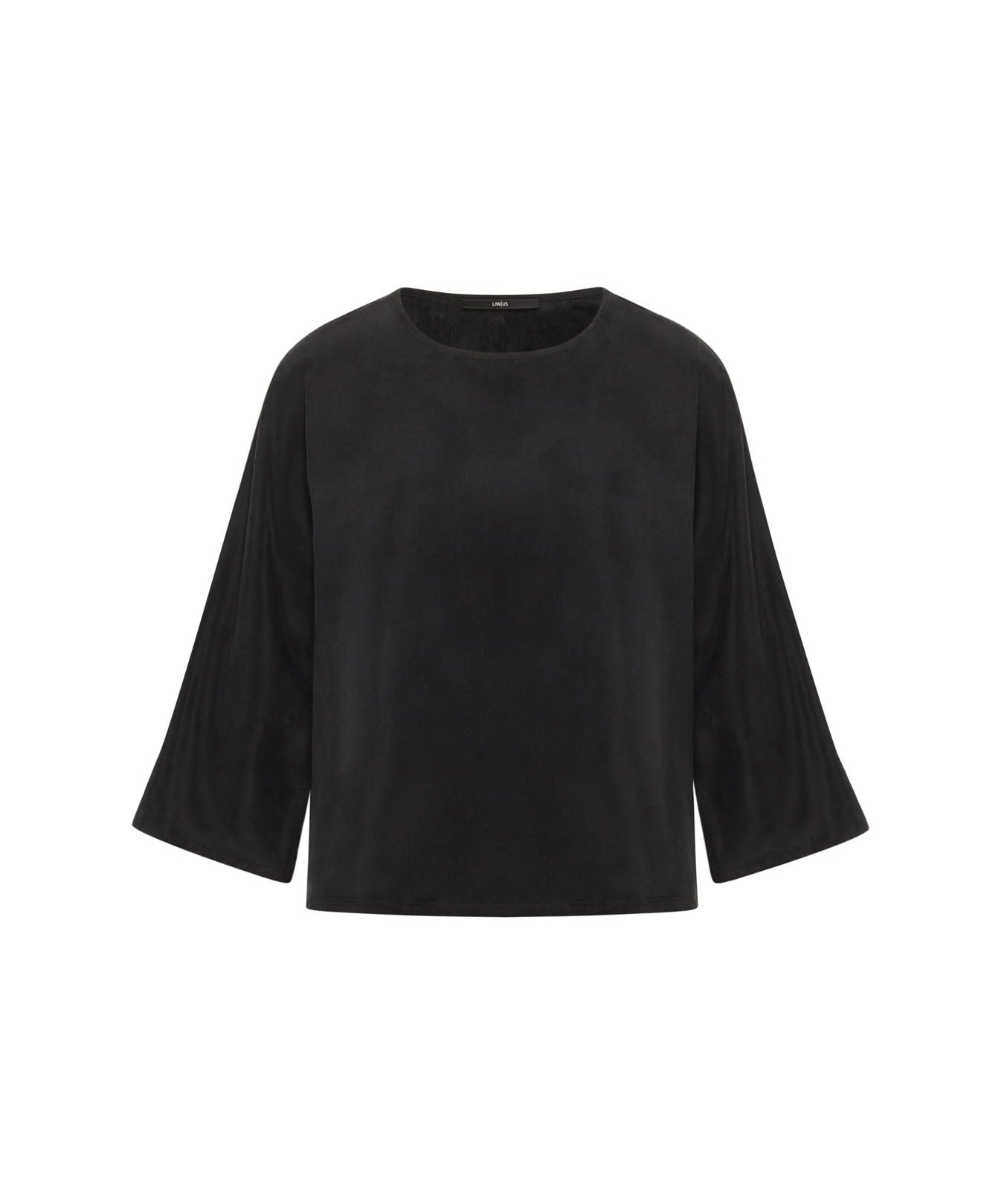 LANIUS black Bemberg cupro blouse with 3/4 sleeves, front view
