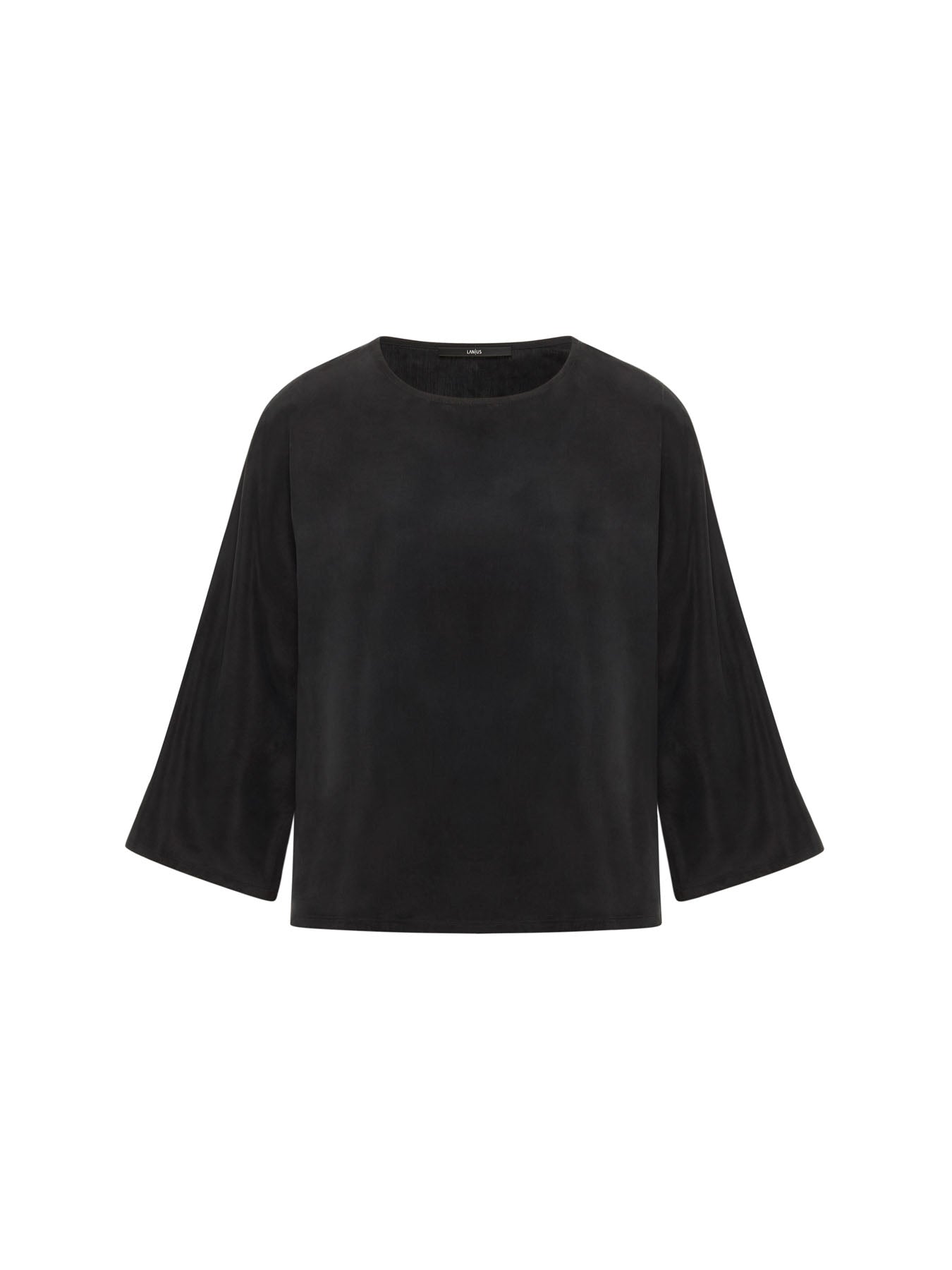 LANIUS black Bemberg cupro blouse with 3/4 sleeves, front view