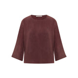 LANIUS chocolate Bemberg cupro blouse with 3/4 sleeves, front view