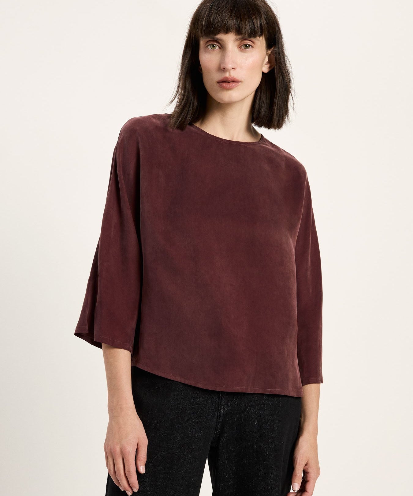 LANIUS chocolate Bemberg cupro blouse with 3/4 sleeves, photo 2