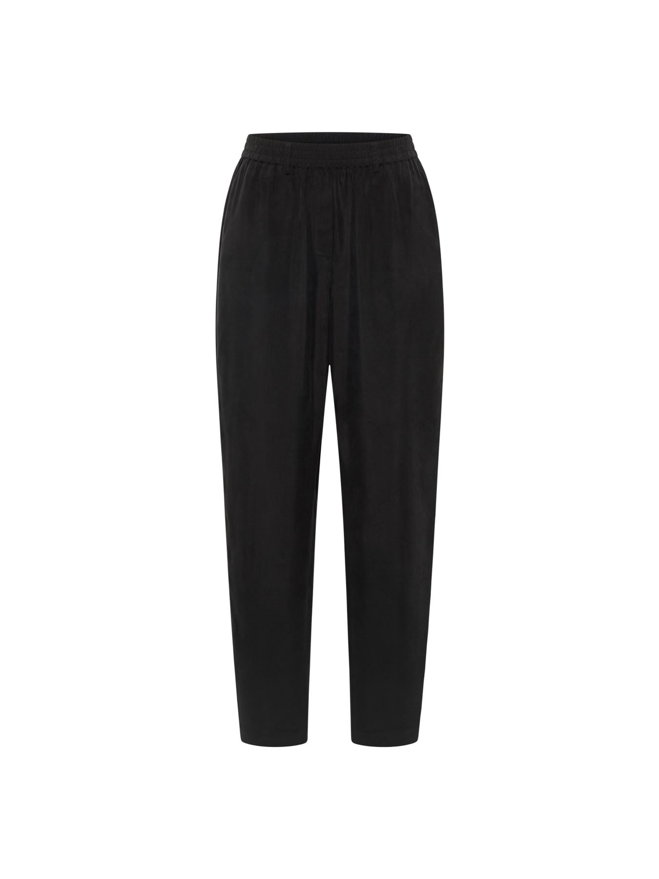 LANIUS black Bemberg cupro trousers with a relaxed fit, front view