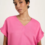 LANIUS orchid pink draped V-neck top in TENCEL Lyocell, photo 4