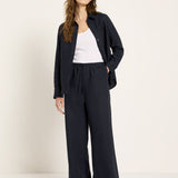 LANIUS midnight blue drawstring trousers in GOTS organic linen, photo 1