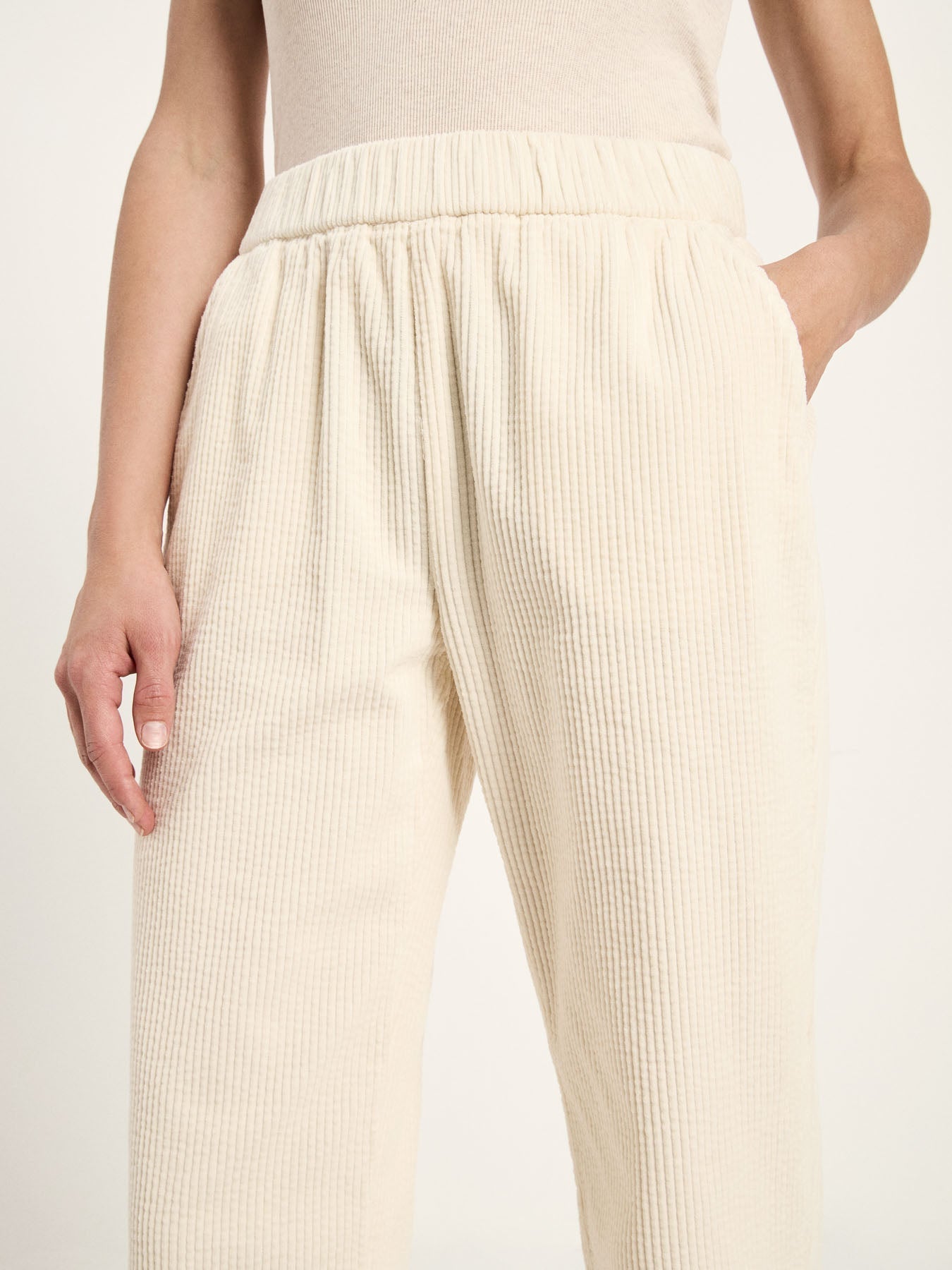 LANIUS cream elasticated-waist corduroy trousers, third view