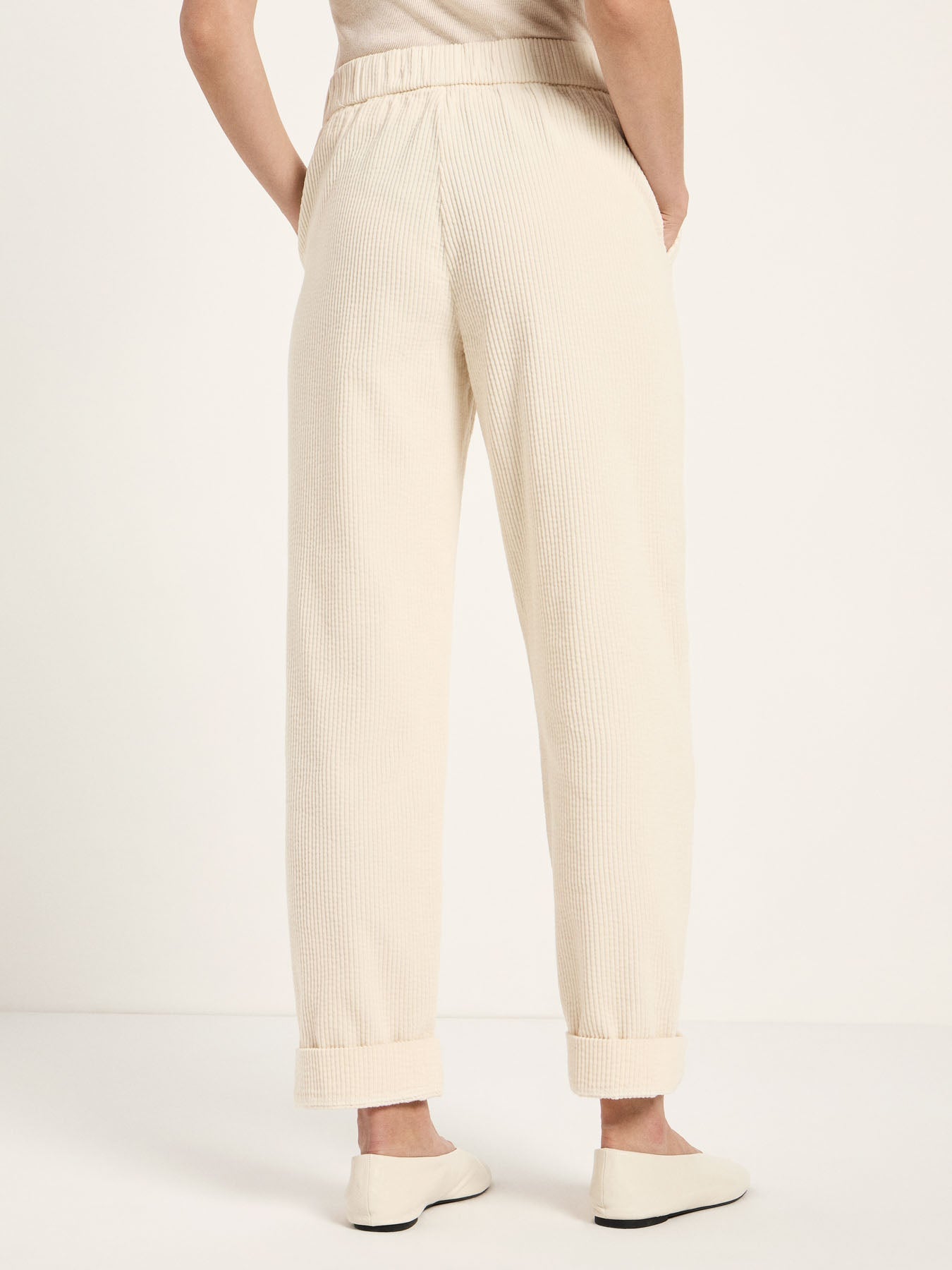 LANIUS cream elasticated-waist corduroy trousers, fourth view