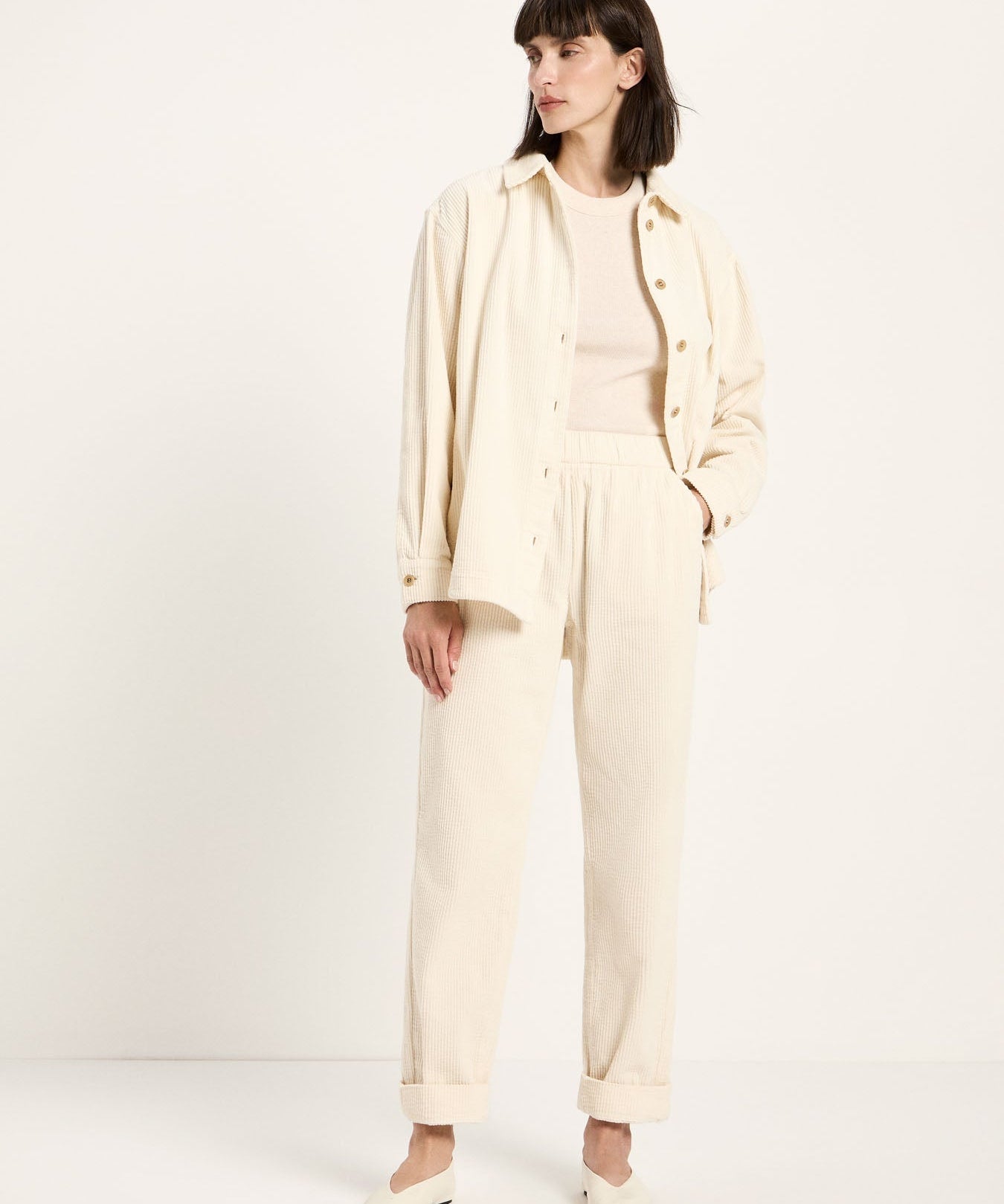 LANIUS cream organic cotton corduroy trousers