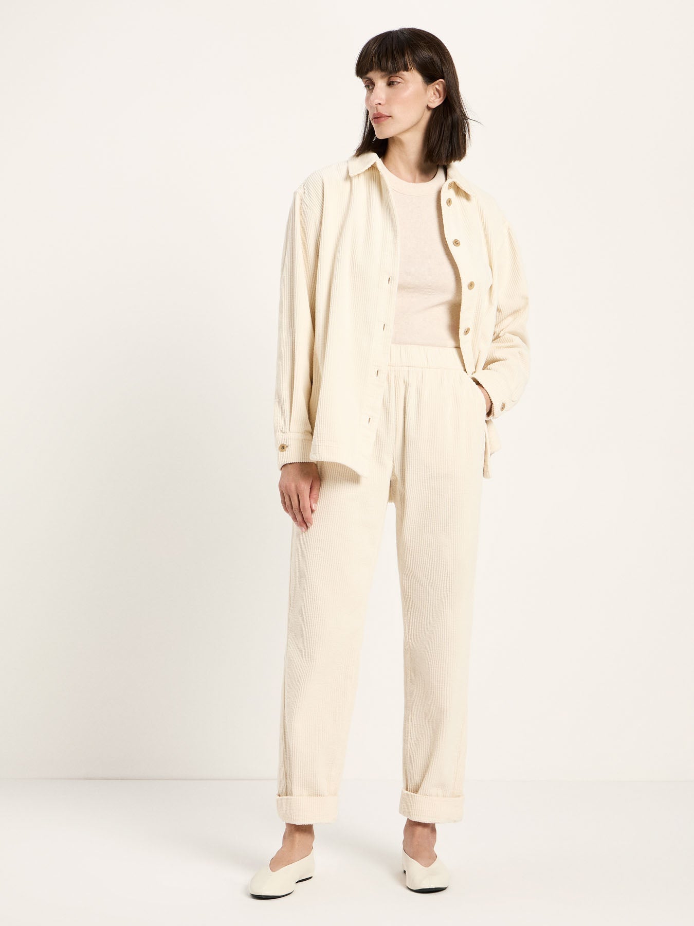 LANIUS cream organic cotton corduroy trousers