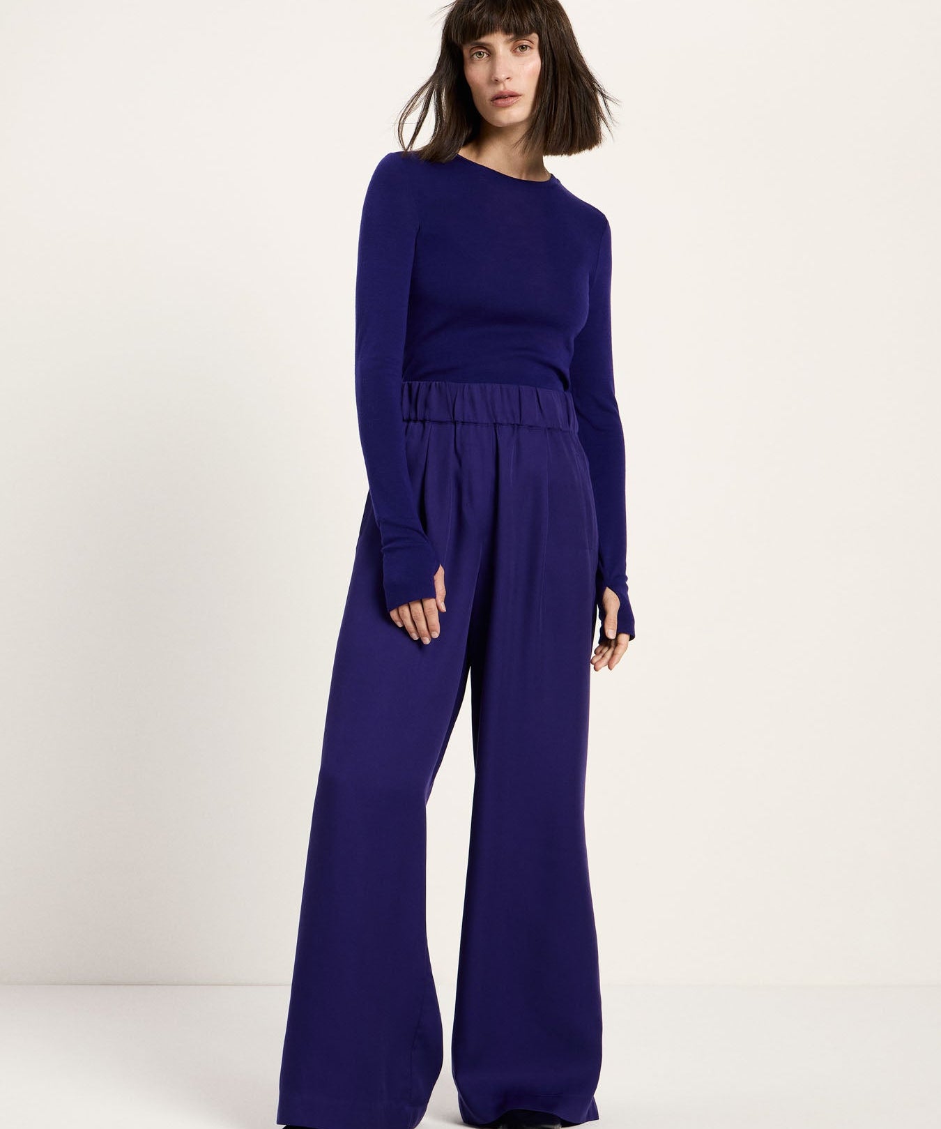 LANIUS violet wide-leg trousers in TENCEL Lyocell, front view