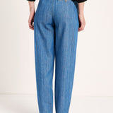 LANIUS pleated jeans in mid blue – back view