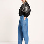 LANIUS pleated jeans in mid blue – side view