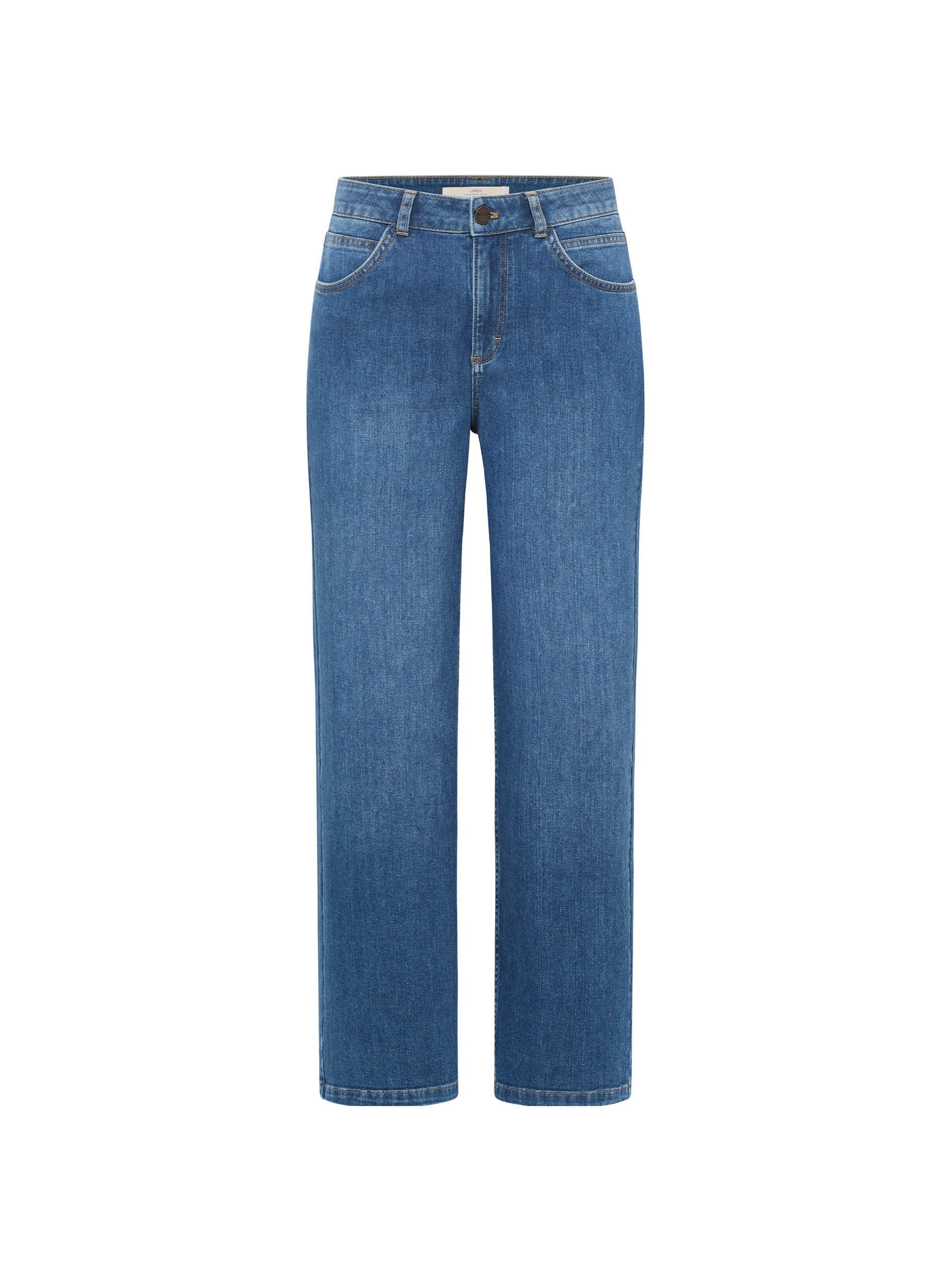 LANIUS relaxed straight jeans in mid blue – flat lay