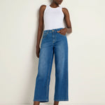 LANIUS relaxed straight jeans in mid blue – full look