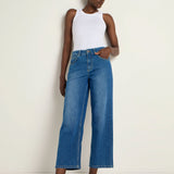 LANIUS relaxed straight jeans in mid blue – full look