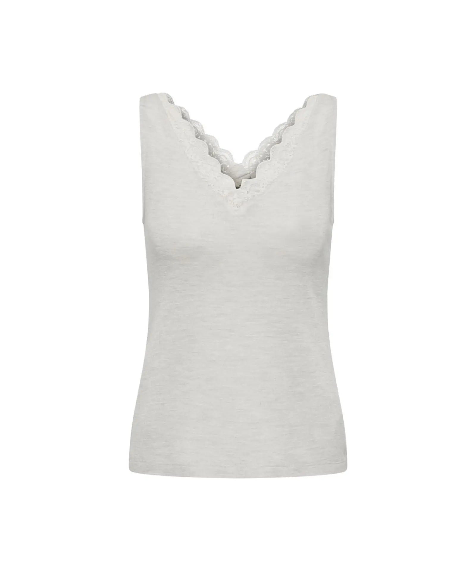 Lace Trim Organic Cotton Vest – Grey Marl by LANIUS — fair fashion in organic materials, front view