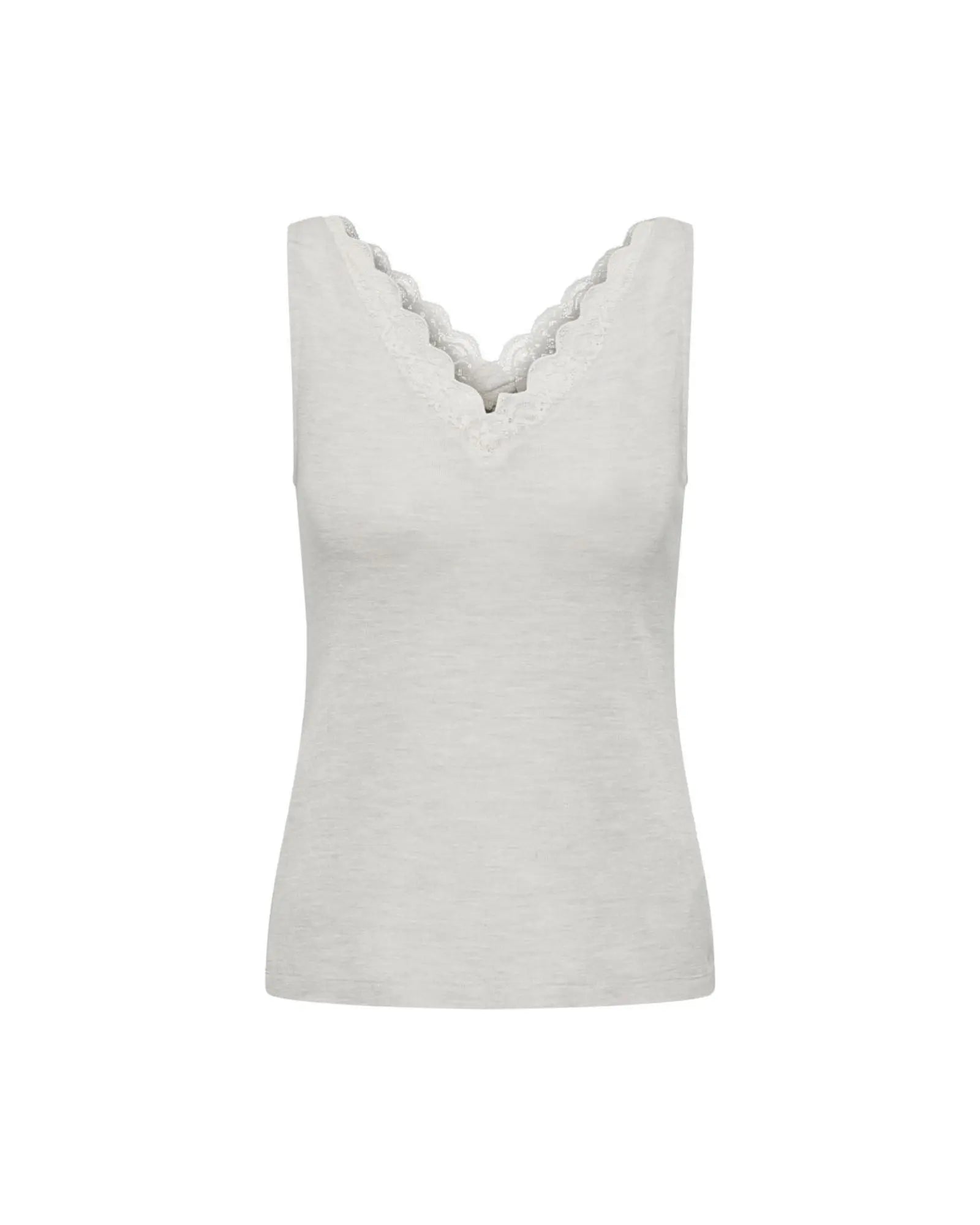 Lace Trim Organic Cotton Vest – Grey Marl by LANIUS — fair fashion in organic materials, front view