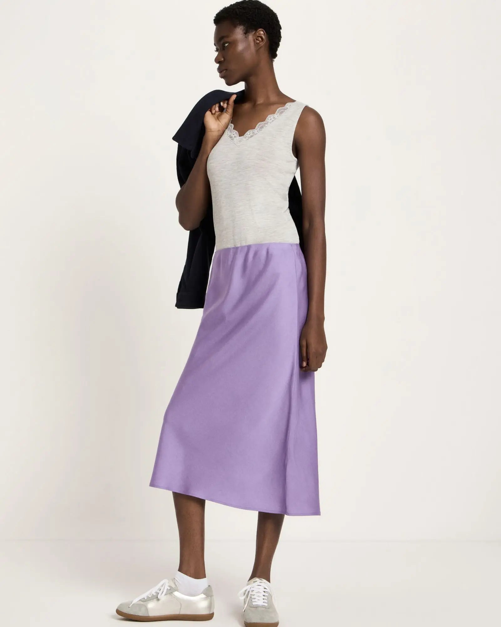 Lace Trim Organic Cotton Vest – Grey Marl by LANIUS — fair fashion in organic materials, view 5