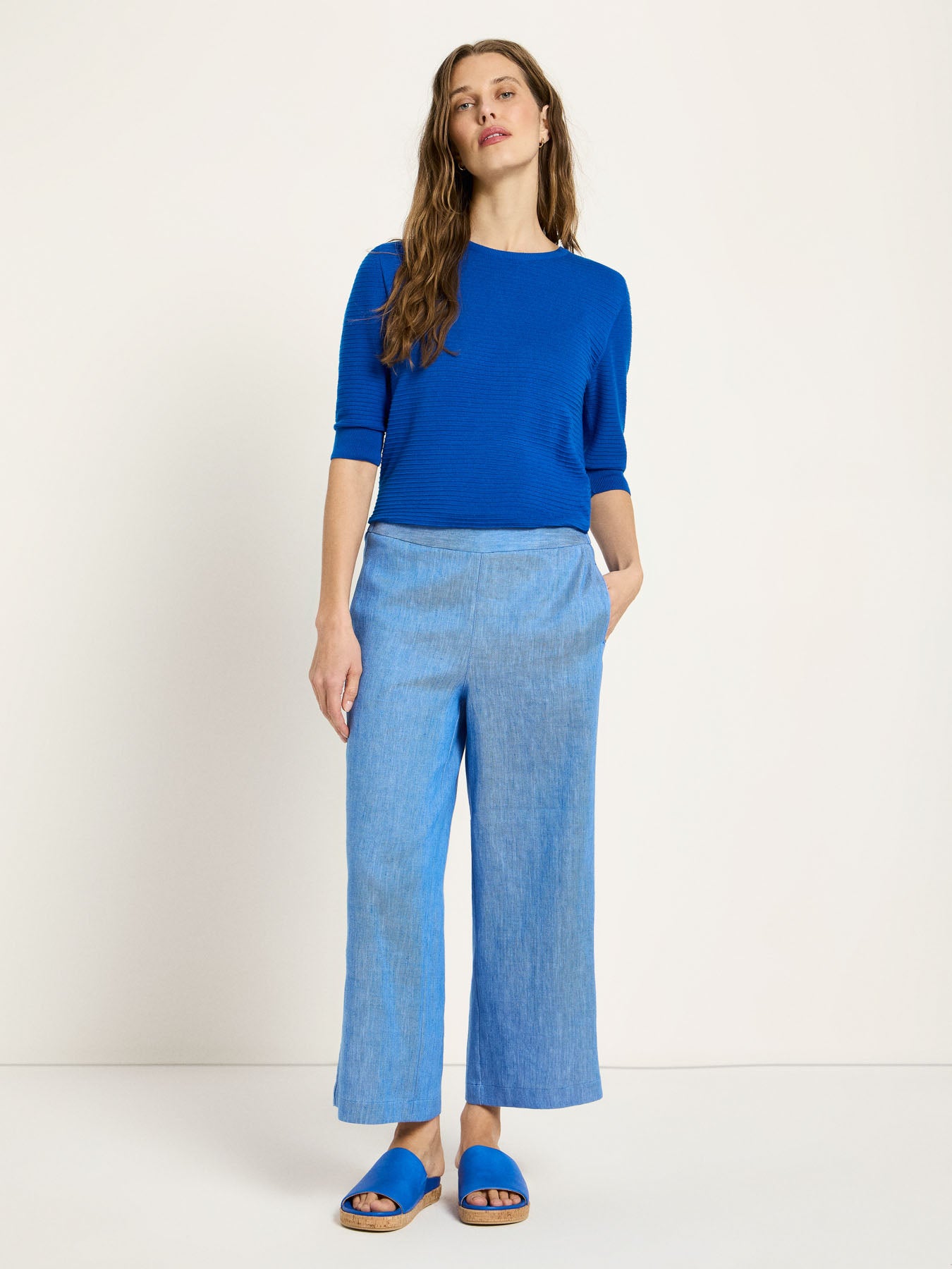 Linen & Organic Cotton Wide-Leg Culottes - Sky Blue by LANIUS — fair fashion in organic materials, front view