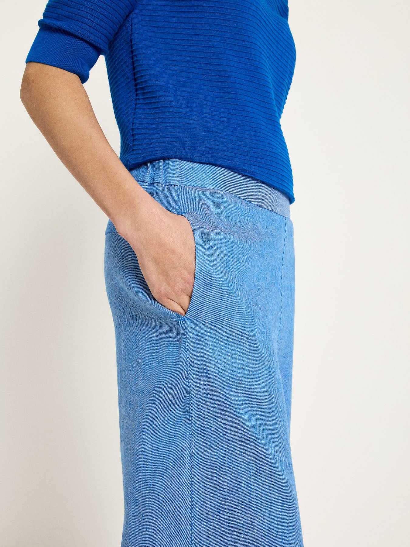 Linen & Organic Cotton Wide-Leg Culottes - Sky Blue by LANIUS — fair fashion in organic materials, view 3