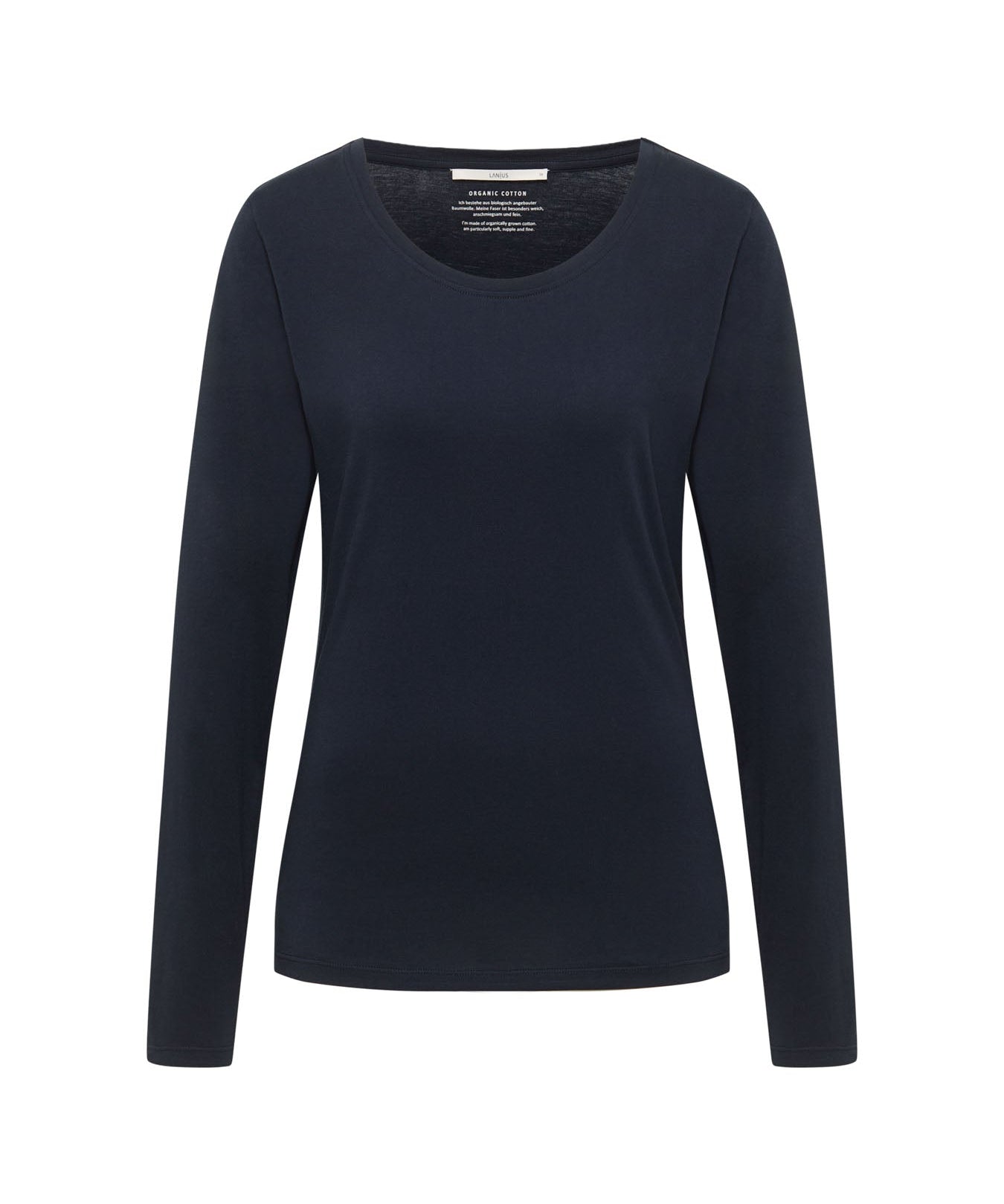 LANIUS midnight blue long-sleeve organic cotton T-shirt, front view