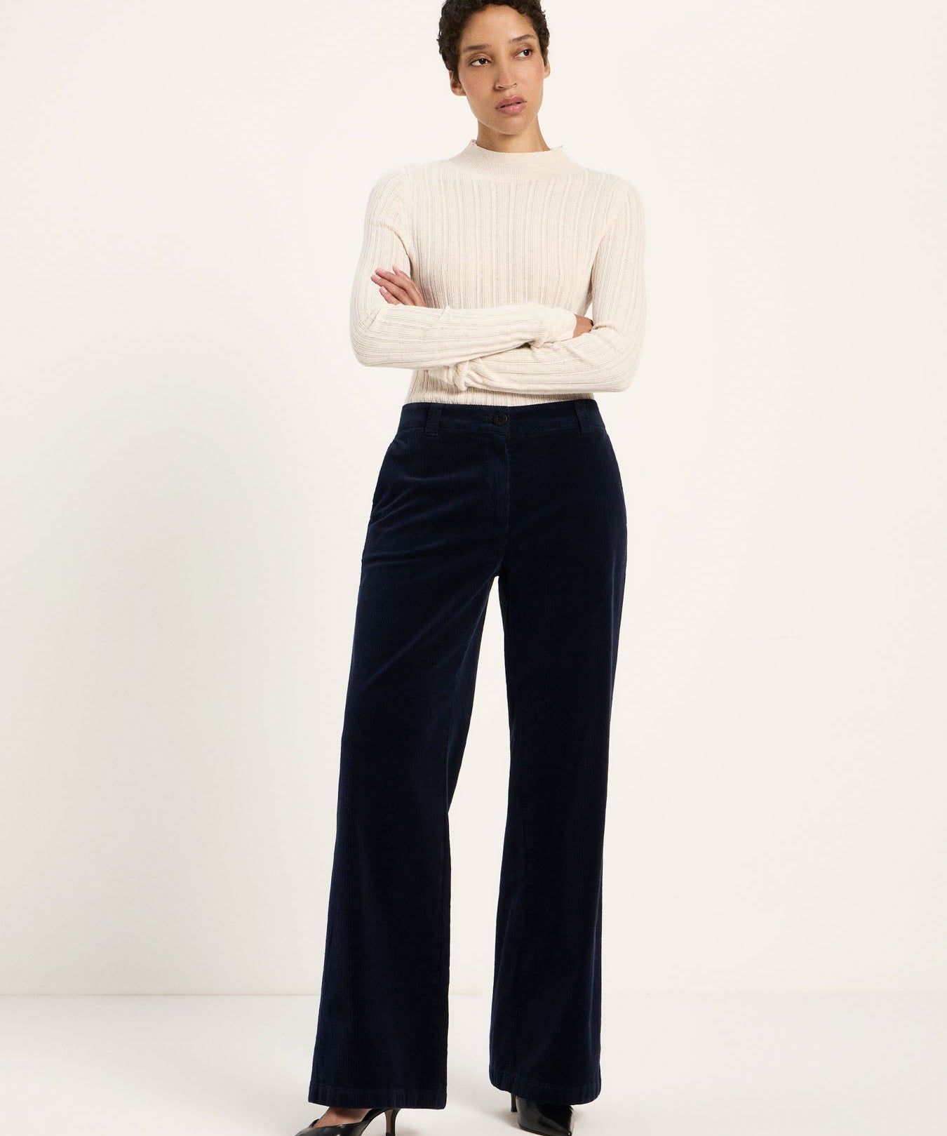 LANIUS midnight blue Marlene corduroy trousers, second front view