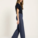 Marlene Pinstripe Trousers | Navy & White by LANIUS — fair fashion in organic materials, view 3
