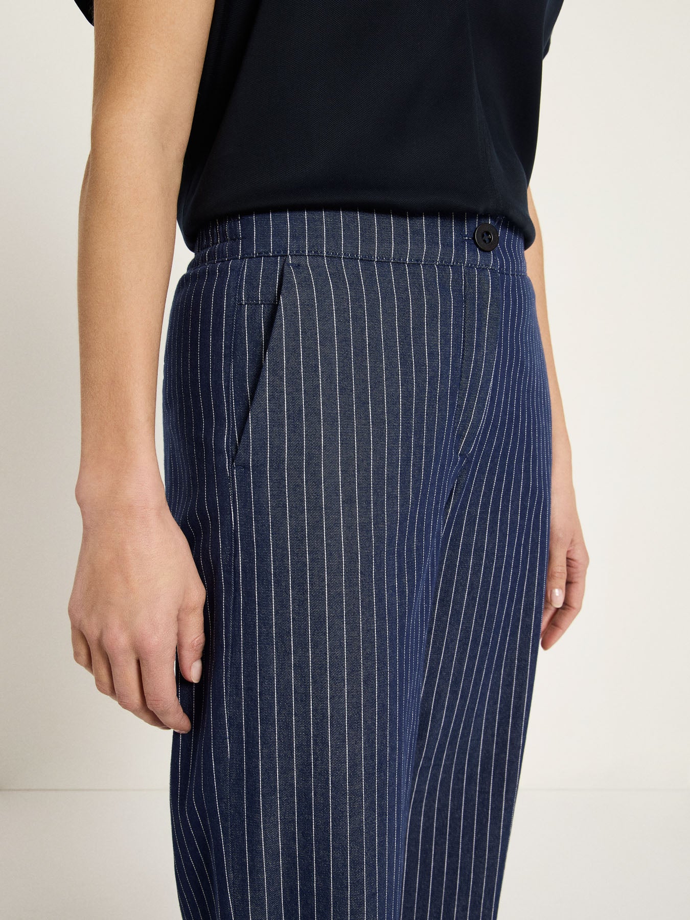 Marlene Pinstripe Trousers | Navy & White by LANIUS — fair fashion in organic materials, view 4