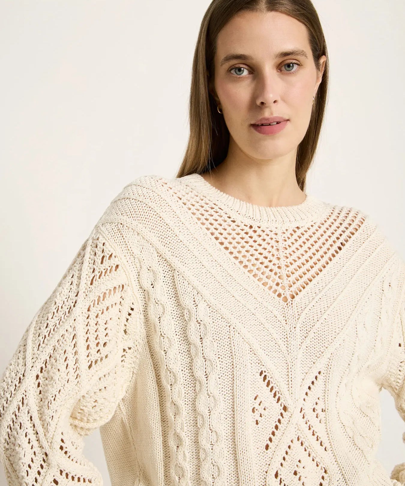 Open-Knit Organic Cotton Sweater — Ecru by LANIUS — fair fashion in organic materials, front view