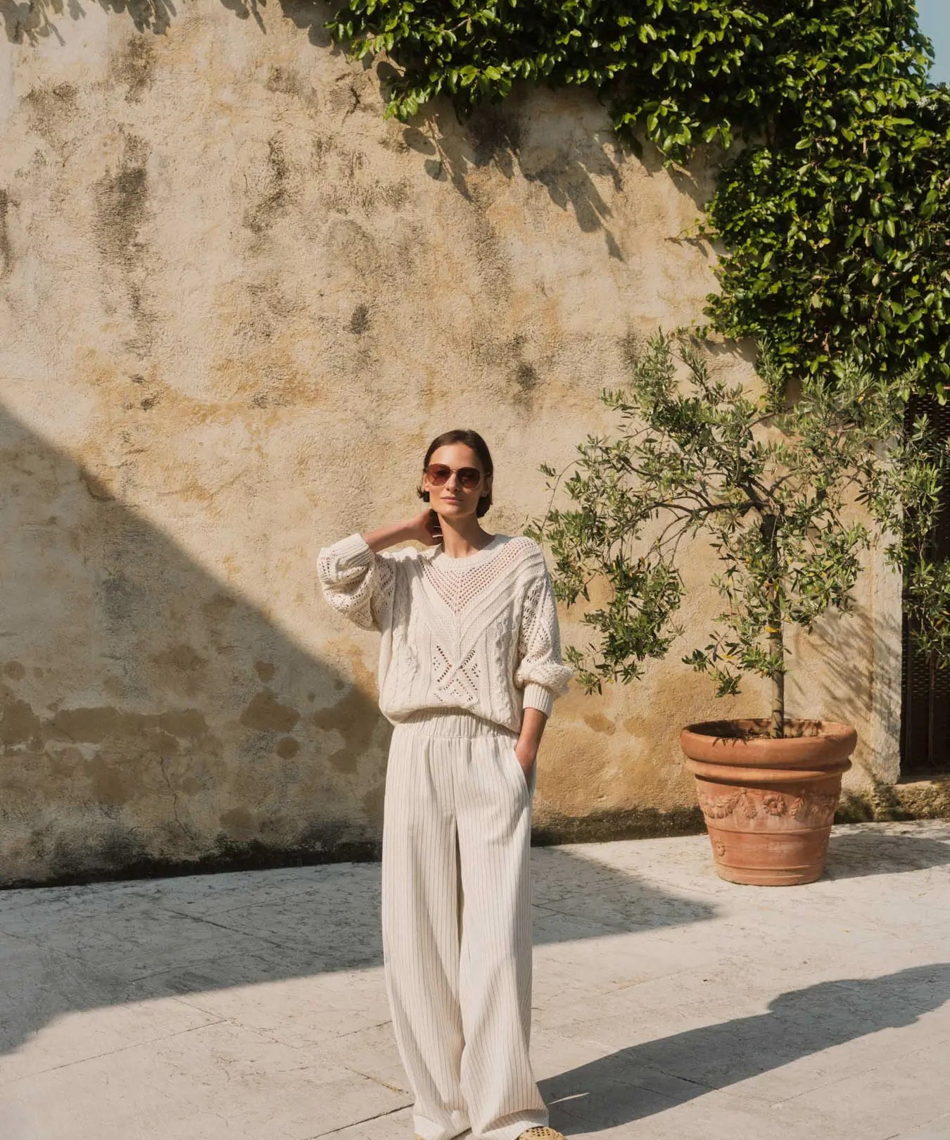 Open-Knit Organic Cotton Sweater — Ecru by LANIUS — fair fashion in organic materials, view 2