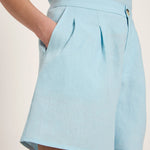 Organic Linen Shorts — Sky Blue by LANIUS — fair fashion in organic materials, view 2
