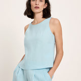 Organic Linen Sleeveless Top — Sky Blue by LANIUS — fair fashion in organic materials, view 2