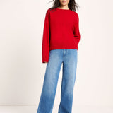 LANIUS oversized crew-neck jumper in red organic virgin wool and cotton, another view