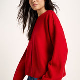 LANIUS oversized crew-neck jumper in red organic virgin wool and cotton, another view