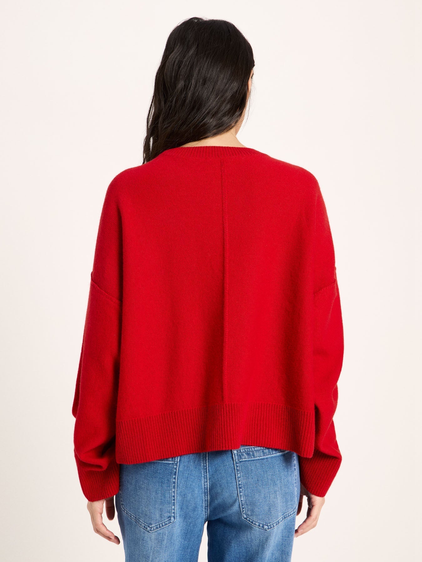 LANIUS oversized crew-neck jumper in red organic virgin wool and cotton, another view