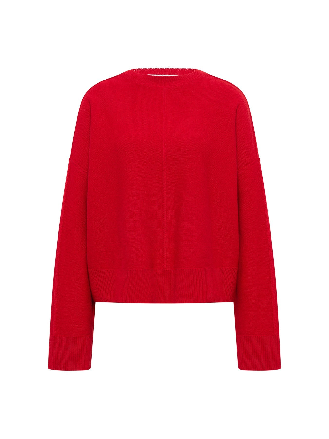 LANIUS oversized crew-neck jumper in red organic virgin wool and cotton, front view