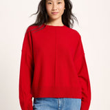LANIUS oversized crew-neck jumper in red organic virgin wool and cotton, another view