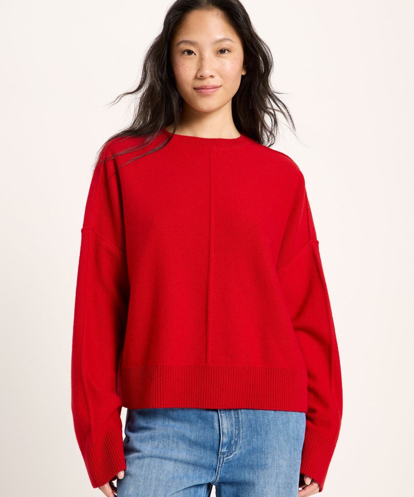 LANIUS oversized crew-neck jumper in red organic virgin wool and cotton, another view