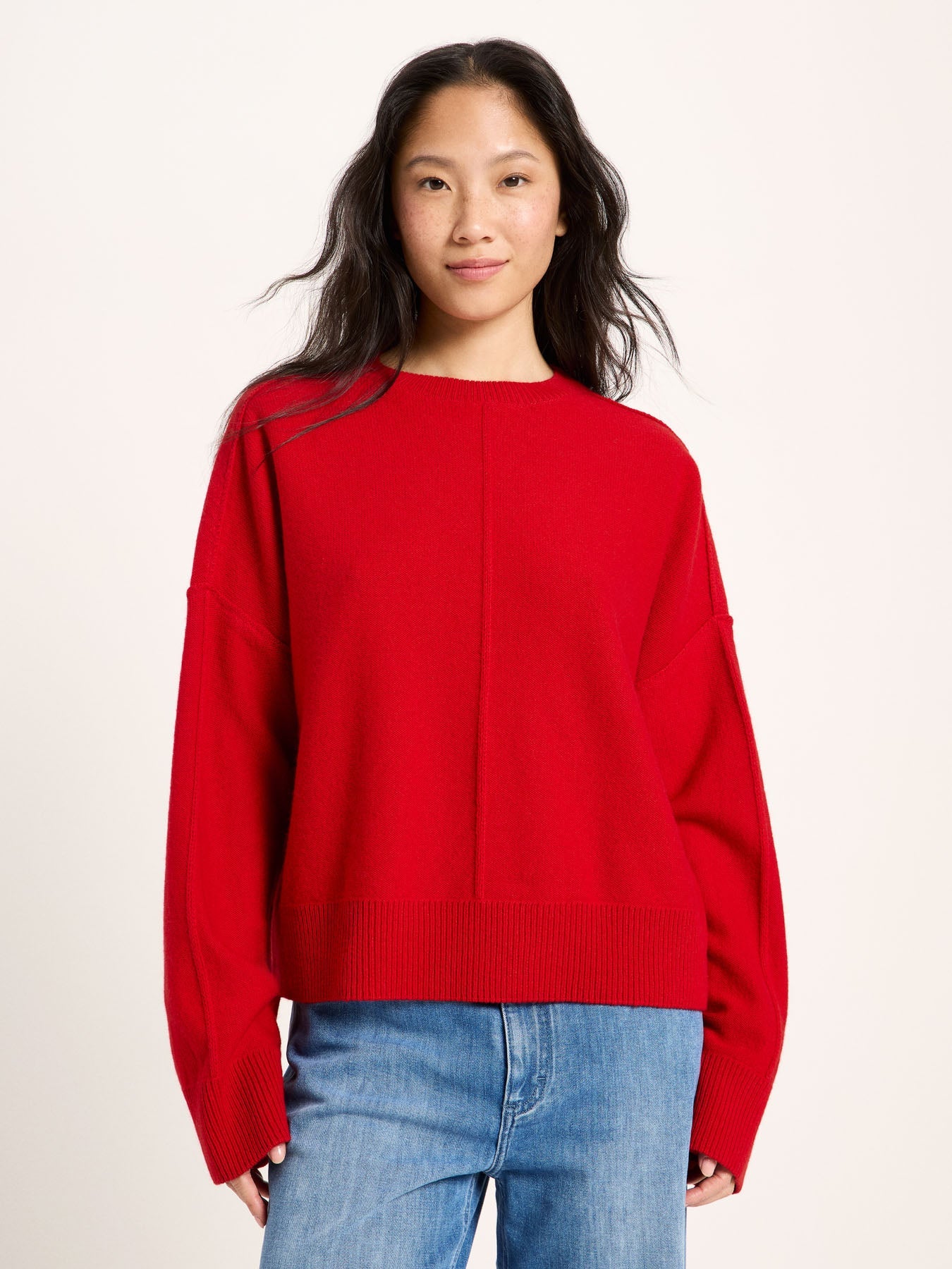 LANIUS oversized crew-neck jumper in red organic virgin wool and cotton, another view