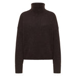 LANIUS oversized jumper in chocolate tweed with a ribbed high neck, front view