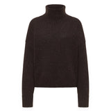 LANIUS oversized jumper in chocolate tweed with a ribbed high neck, front view