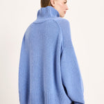 LANIUS oversized jumper in light blue melange with a ribbed high neck, back view