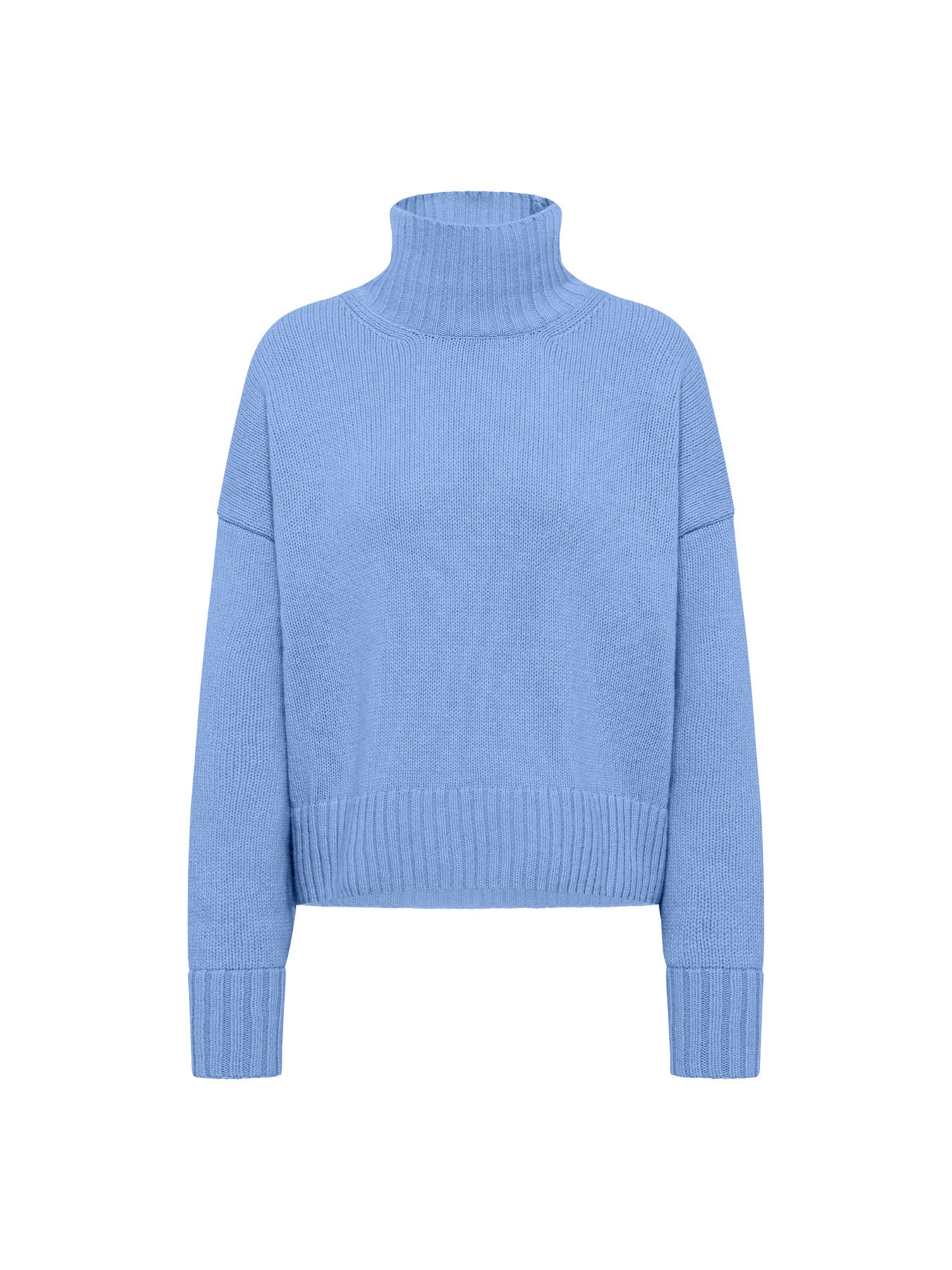 LANIUS oversized jumper in light blue melange with a ribbed high neck, front view