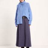 LANIUS oversized jumper in light blue melange with a ribbed high neck, worn by a model