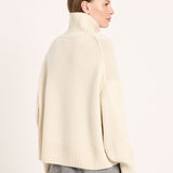 LANIUS oversized jumper in off-white organic virgin wool and cotton, back view
